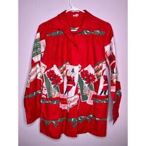 1940s Wayne Maid Christmas Holiday Postcards Santa Poinsettias Volup Shirt XL